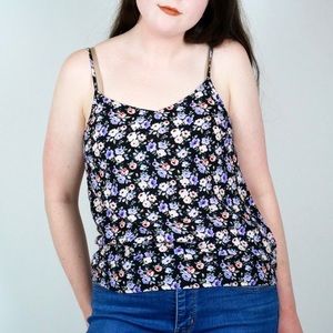 Black Floral Print Spaghetti Strap Tank Top